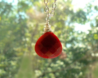 Ruby gemstone pendant -Jewelry ruby necklace- Sterling silver stone wire wrapped pendant- Ruby drop silver- Boho pendant- Women gift