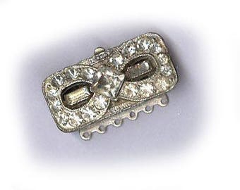 vintage RHINESTONE CLASP art deco MOVIE star six strand silvertone rhinestone clasp rare ooak antique clasp bridal finding