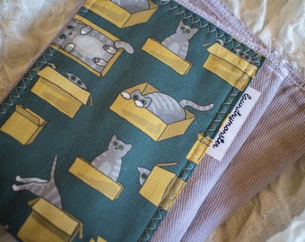 Baby burp cloth - Cats in Boxes gray hand dyed burp cloth