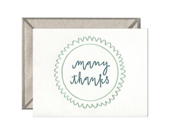 Many Thanks letterpress card - single