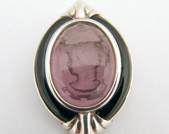 SaLe! sALe! Cameo Brooch or Pendant Onyx Sterling Silver