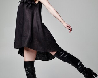 Linen Dress, Black Dress, Women Dress, Sleeveless Dress, Plus Size Dress, Gothic Dress, Avant Garde Dress, Black Loose Dress, Elegant Dress