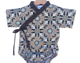 Baby Kimono Bodysuit - MOSAIC SAND - Baby outfit - cool baby clothes japanese jinbei