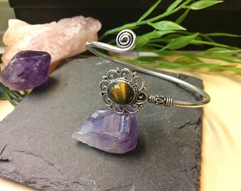 Tiger Eye Silverplated Brass Bracelet