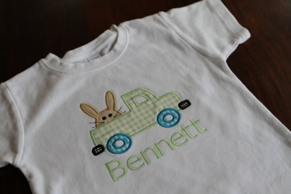 Items similar to Bunny in Truck Easter Applique T-Shirt on Etsy