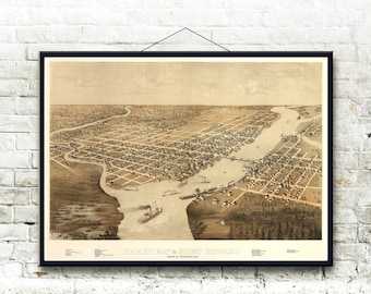 Green Bay Wisconsin 1867 Bird's Eye View Map Fine Art Print