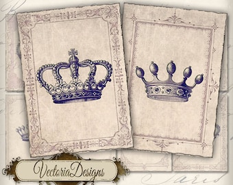 Crowns ATC vintage images digital background instant download printable collage sheet VD0133