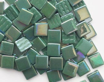 12mm (1/2") Spruce Green Pearlized Recycled Glass Square Mosaic Tiles//Mosaic Supplies//Craft Supplies