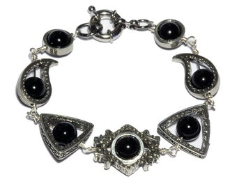 Neo Victorian Jewelry - Bracelet - Silver Tone with Black Onyx
