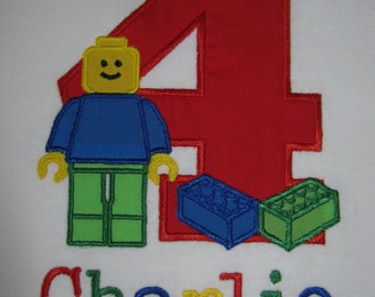 Personalized Building Block Birthday Shirt shown here as fourth birthday shirt