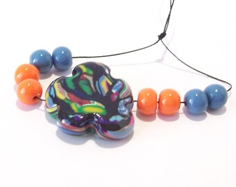 NOW ON SALE Handmade Polymer Clay Beads - Focal Bead and Matching Beads