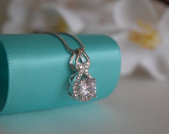 Cubic Zirconia Sterling Silver Necklace, Sterling Silver Necklace, Silver Necklace, Sterling Silver, .925 Necklace, Gift For Her