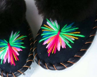 Sheepskin slippers Warm home shoes Fur moccasins Winter fur slippers Women moccasins Warm slippers Leather shoes Size US 36-41