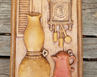 1970's Wall Art Featuring Pitcher and Clock