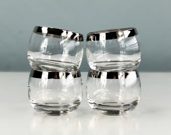Mid Century Roly Poly Glasses, Mad Men Dorothy Thorpe Style with Silver Rim, Bourbon Glasses, Like New Condition