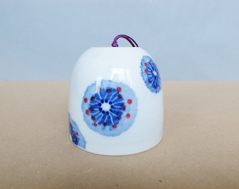 Japanese Vintage Porcelain Wind Bell / wind chime Hand Painted Cobalt blue Abstract Decoration