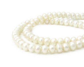 Genuine Pearl Beads, White Pearls, June Birthstone, 4.5-5mm Button Pearls, Real Pearls, White Freshwater Pearls, Bridal Beads