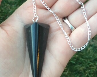 Crystal Healing Black Tourmaline Pendulum with Chain