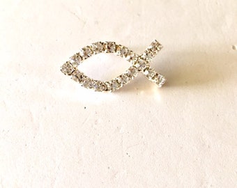 Rhinestone Fish Pin, Pin Brooch, Silver Tone