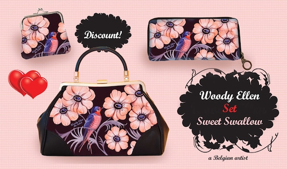 retro handbag set, vintage handbag set,Sweet Swallow,christmas,gifts,gifts for her,Woody Ellen handbag,christmas gifts,christmas gift ideas
