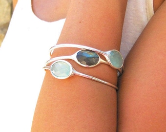 Gemstone Bangle - Chalcedony Bracelet - Labradorite Bangle
