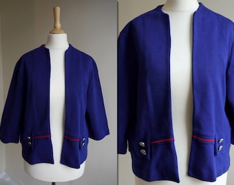 1960s Blue Open Cardigan Jacket * Size Medium - Large