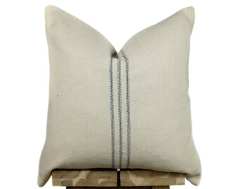 Grain Sack Pillow Cover | Modern Farmhouse Collection | Blue Stripe