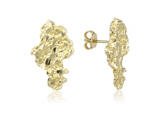 10K Solid Yellow Gold Nugget Stud Earrings - Diamond Cut