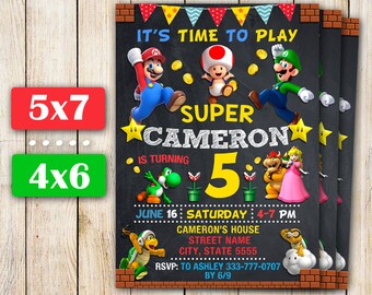 Super Mario Invitation, Super Mario Birthday Invitation, Mario Birthday Party, Mario Bros Invitation, Personalized Invitation.