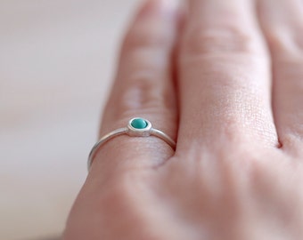 Turquoise mini ring. Sterling silver ring with natural Turquoise. Turquoise ring, blue Turquoise ring, turquoise band, stacking ring, boho.