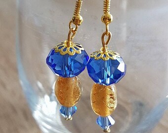 Fancy blue and gold earrings