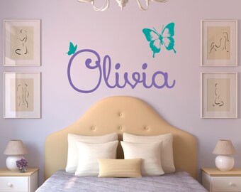 Personalized Name Butterfly Wall Decal - Custom Name Butterfly Wall Sticker - Vinyl Decal Monogram Girls Boys Room - Childrens Wall Decor