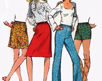 Vintage 1970s Retro JIFFY Mini Skirt and Pants and Short Shorts Sewing Pattern Simplicity 9926 70s Sewing Pattern Size 14 Hip 38