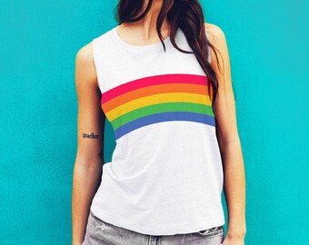 Rainbow Tank Top, Gay Pride, Retro Design, Vintage Tee, Muscle Tank, Muscle Tee, Pride clothing, Rainbow Shirt, Retro Tank Top, Cute Top