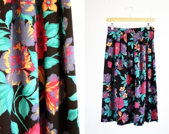 New Attitude Vintage Floral Print High Waist Midi Length Woman's Retro Skirt