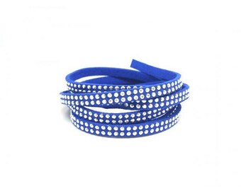 3 m Blue Suede double Rivets Silver 5mm