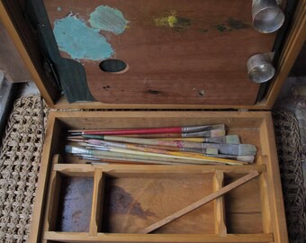 Antique French Artist's Paint Box Travel Portable Wooden Plein Air Vintage Paint Box Palette Box Artist Theater Film Prop