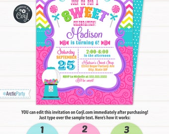 Candyland Invitations - Candy land Birthday Invitation - Candy Invitations - Cupcake Birthday - Cupcake Invitation - INSTANT ACCESS!