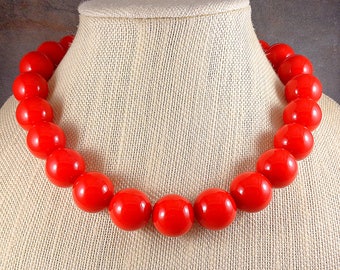 Statement Necklace, Red, Red Bead Necklace, Big Necklace, Red Necklace, Chunky Necklace, Big Bead Necklace, Beaded, Round Bead Necklace