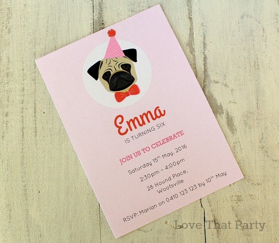 Pug Birthday Invitations 9