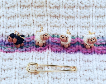 Sheep knitting or crochet stitch markers - Set of 4 - Polymer Clay