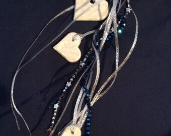 Hearts Decoration in blue and silver