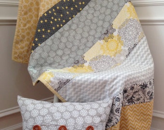 Baby Quilt - Crib Quilt - Gender Neutral Quilt - Baby Blanket - Yellow and Grey Baby Quilt - Homemade Quilt