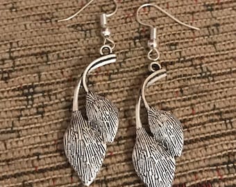 Leaves silver dangly earrings