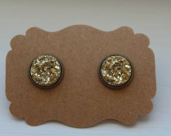 Gold Druzy Earrings, Gold Earrings, Drusy Earrings, 12mm Gold Post, Gold Brass Druzy, Gold Druzy Post, Gold Druzy Earring, Stud Earring