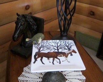 Horses in Snow Plate Bird Dessert/Candy Dish