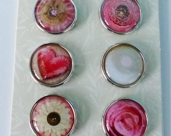 9 large Brads pink and red flower heart Brads 2 centimeters