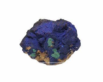 Azurite Blue Crystalline Druzy with Green Malachite on Rock Matrix from Morocco, Atlas Mountains, Mineral Specimen, Lapidary Rough