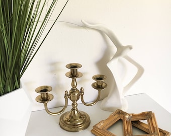 Vintage Brass Candelabra | 3 Arm Candle Holder Dining Table Decor