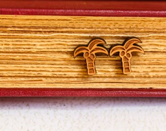 Palm Tree Studs, Laser Cut Wood Earrings